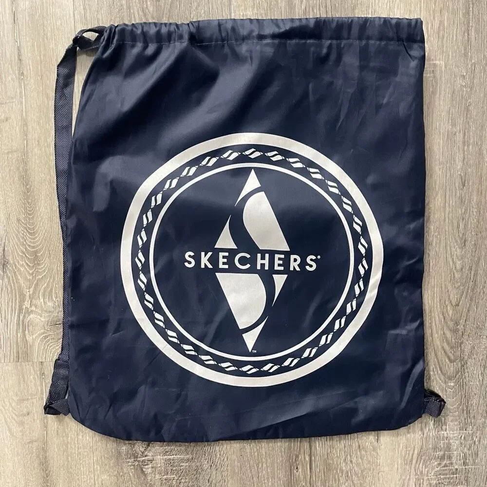 Skechers Navy Blue Nylon Drawstring Backpack – Water Resistant, Unisex Logo Bag